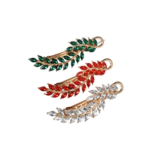 Vintage Alloy Leaf Rhinestone Hair Clip For Women Gold Plated Marquise Crystal Wheat Ear Hair Pin Elegant Palace Style Headpiece