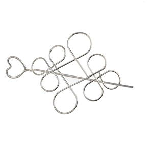 Elegant silver metal hair stick with hollow Chinese knot design and heart detail