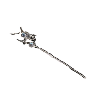 Ancient style hair stick with irregular branch design and iridescent gemstones