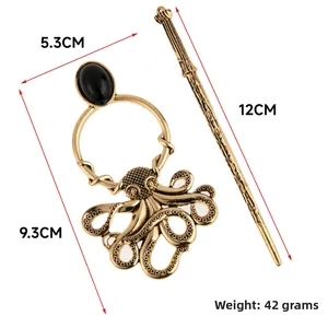 Set de pinces à cheveux poulpe gothique en bronze antique avec pierre noire