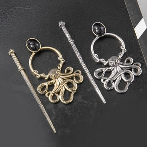 Set d'épingles à cheveux gothiques poulpe avec pierres noires en doré et argenté