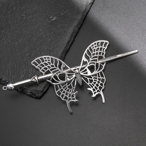 Silver hollow butterfly hair pin with vintage metal texture for DIY bridal headpiece accessory