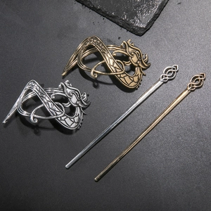 Couronne de cheveux dragon celte vintage et épingle en argent et bronze pour cosplay