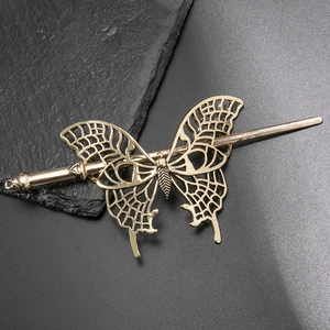 Vintage hollow golden metal butterfly hair pin with antique texture for DIY accessories