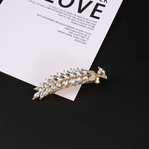 Barrette élégante en forme de feuille dorée avec strass marquise brillants pour femme