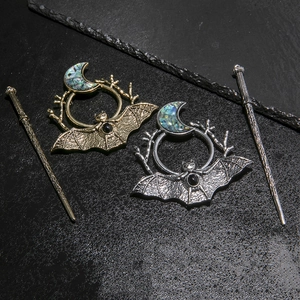 Gothic bat and moon hair pins set in antique gold and silver for performance styling