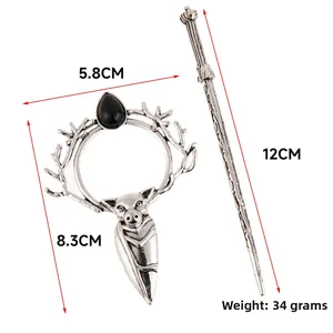 Haarnadel-Set im Gothic-Stil mit Hirschgeweih und Fledermaus-Motiv inkl. Größenangaben