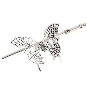 Vintage silver hollow butterfly hair pin with antique finish for traditional DIY styling