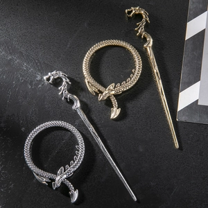 New Chinese style dragon hair pin and loop set in gold and silver metal finishes