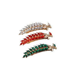 Barrette à Cheveux Feuille en Alliage avec Strass pour Femmes Plqué Or Cristal Coloré Épingles à Cheveux Botaniques Élégants Accessoires de Cheveux