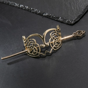 Vintage Celtic Knot hair pin set with golden bronze finish for retro hairstyles
