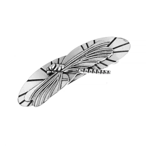 Vintage dragonfly hair clip in antiqued silver finish with detailed wing texture