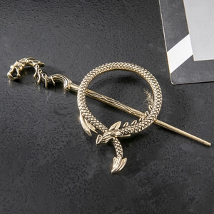 Vintage dragon hair pin set in antique bronze with detailed scales and dragon head