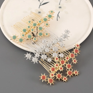 Set of 3 crystal star hair combs in gold and silver finish for elegant hair styling