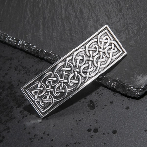 Vintage silver Celtic knot rectangular spring hair clip with intricate embossed patterns