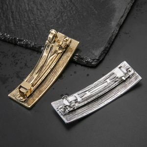 Vintage alloy hair clips with rectangle design and brushed metal texture in gold and silver