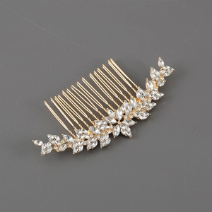 Elegante pettine per capelli dorato con strass taglio marquise e dettagli floreali