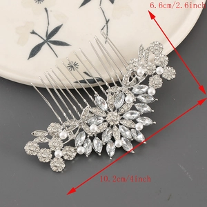 Peigne à cheveux de mariée avec fleurs en alliage argenté et strass scintillants
