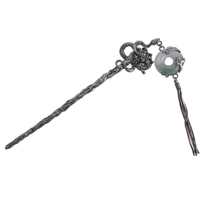 Épingle à cheveux vintage en métal avec serpent, fleur, pierre de jade et franges