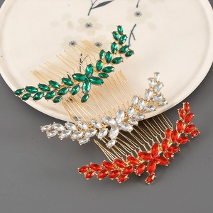 Elegant zircon flower bridal hair combs in emerald green, white, and red gold plating