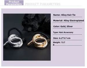 Detailed dimensions of minimalist knot alloy hair tie in gold and silver finish