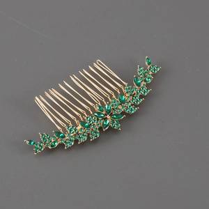 Elegante pettine per capelli vintage oro con gemme verde smeraldo e accenti floreali