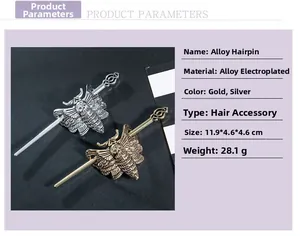 Detailed view of skull moth alloy hairpins in antique gold and silver finishes