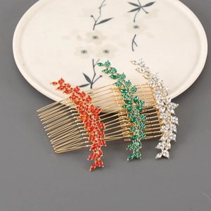 Set di eleganti pettini per capelli in lega dorata con strass marquise in tre colori