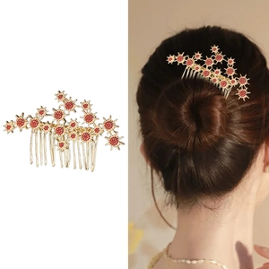 Elegant Star Sunburst Hair Comb Rhinestone Inlaid Alloy Metal Hair Fork For Women Wedding Party Hair Accessories