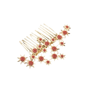 Elegant gold alloy hair comb with red rhinestones and sparkling star pattern