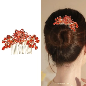 Vintage Flower Leaf Rhinestone Hair Comb Alloy Faux Artificial Pearl Hair Clip For Women Elegant Wedding Party Hair Jewelry Accessory