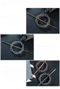 Detail of woven alloy hairpins in gold and silver finish with polished mirror texture