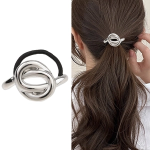 Minimalist Alloy Twisted Knot Hair Tie High Elastic Metal Geometric Irregular Hair Rope Fashion Ponytail Holder For Women Jewelry