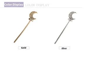 Minimalist alloy crescent moon hair sticks in gold and silver finish color options