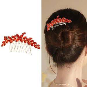 Elegant Marquise Rhinestone Flower Hair Comb Gold Alloy Botanical Bridal Headpiece For Wedding Banquet Women Hair Accessories