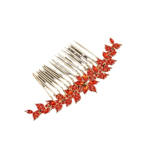 Elegante pettine per capelli dorato con strass rossi e motivo a fiori e foglie