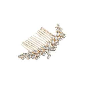 Elegant gold bridal hair comb with asymmetric zircon flower and leaf cluster design