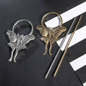 Vintage alloy moth hair sticks in silver and bronze finish with gothic wing details