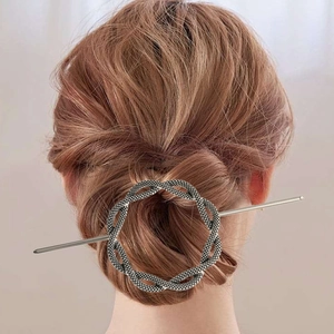 Vintage Metal Hair Stick Set Woven Texture Round Ring Alloy Hairpin Minimalist Elegant Hair Accessories For Women Gold Silver