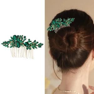 Vintage Alloy Rhinestone Hair Comb Leaf Shape Gold Plated Crystal Headpiece For Wedding Bridal Banquet Party Women Jewelry