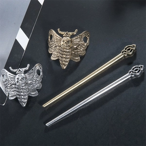 Gothic moth skull hair pins in antique gold and silver alloy for retro punk hair styling