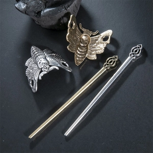 Gothic moth skull hair pins in vintage gold and silver finishes for unique styling
