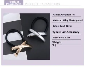 Detail showing irregular alloy hair tie dimensions and plated metal texture for high ponytail