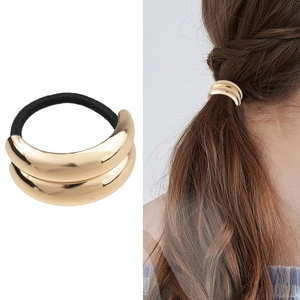 Alloy Geometric Metal Hair Tie Minimalist Retro Elastic Cuff Hair Band For Women Gold Silver Handmade Hair Accessory