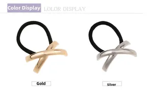 Detailed view of high-elasticity hair ties with gold and silver X-shaped metal accents