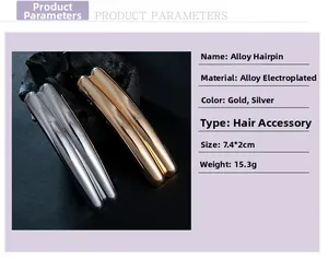 Dettaglio delle clip per capelli in lega oro e argento con specifiche di peso e misura
