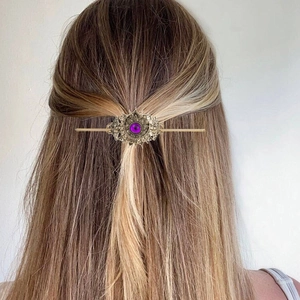 Vintage Legierung Hohl Mandala Haarstab Mit Lila Strass Retro Bohemian Stil Haarschmuck Für Damen Dutt Styling
