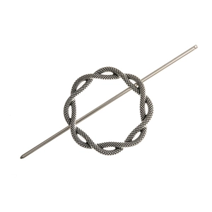 Vintage silver finish alloy metal hair slide with woven pattern and stick accessory