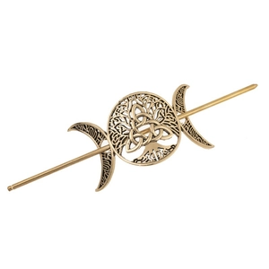 Vintage bronze Tree of Life hair pin set with hollowed crescent moon and Celtic knot design