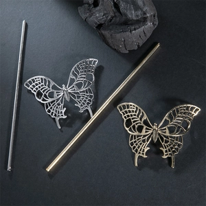 Elegant hollow metal butterfly hairpins in gold and silver finish for vintage styling